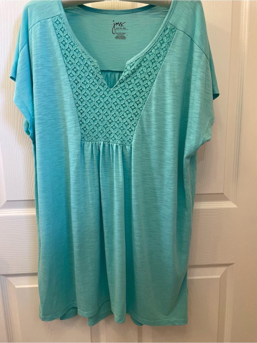 Women’s Just My Size Aqua Crochet Short Sleeve Tunic Size 3X